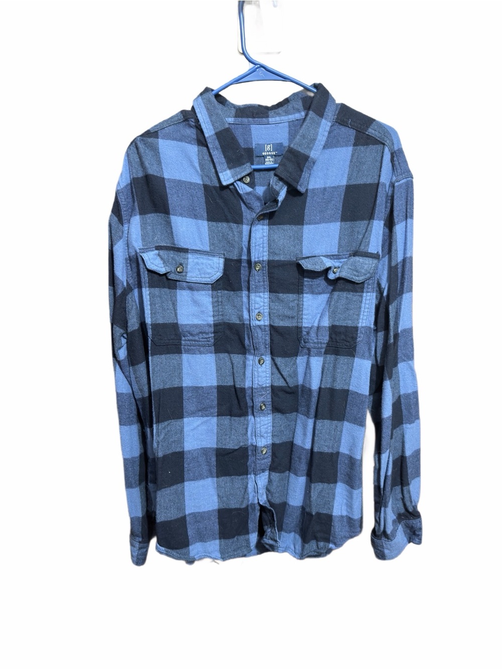 George XXL Blue and Black Button-Down Long Sleeve Plaid Shirt Ex Cond.